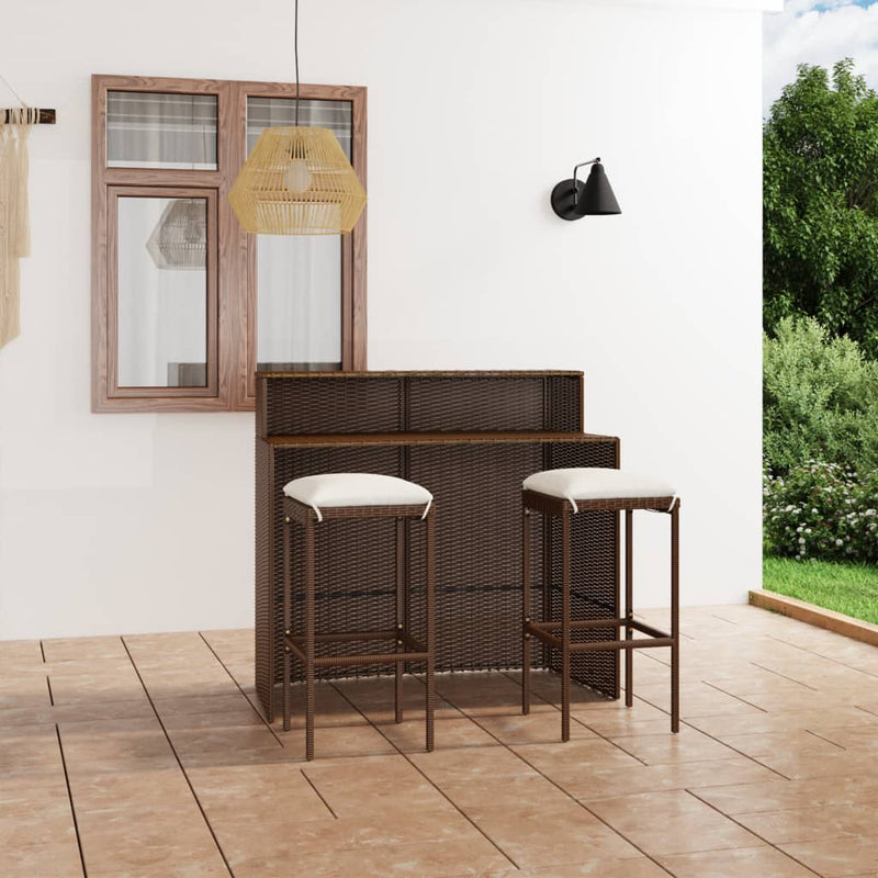 vidaXL 3 Piece Garden Bar Set with Cushions Brown