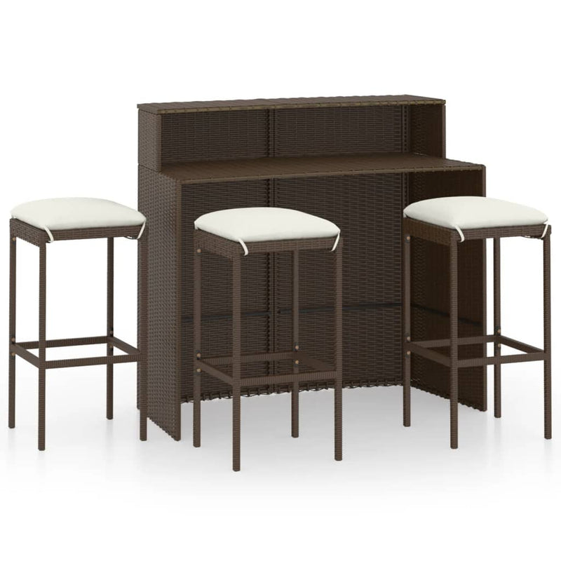 vidaXL 4 Piece Garden Bar Set with Cushions Brown