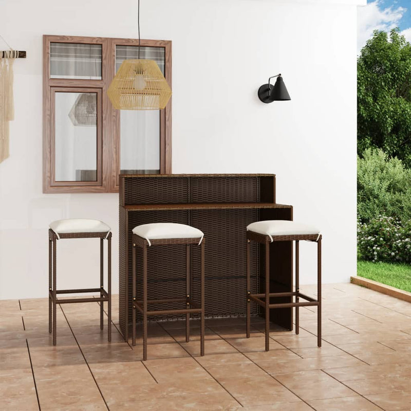 vidaXL 4 Piece Garden Bar Set with Cushions Brown