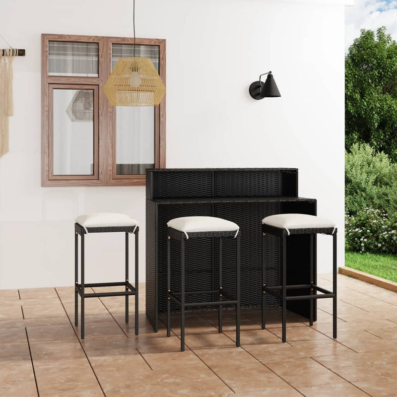 vidaXL 4 Piece Garden Bar Set with Cushions Black