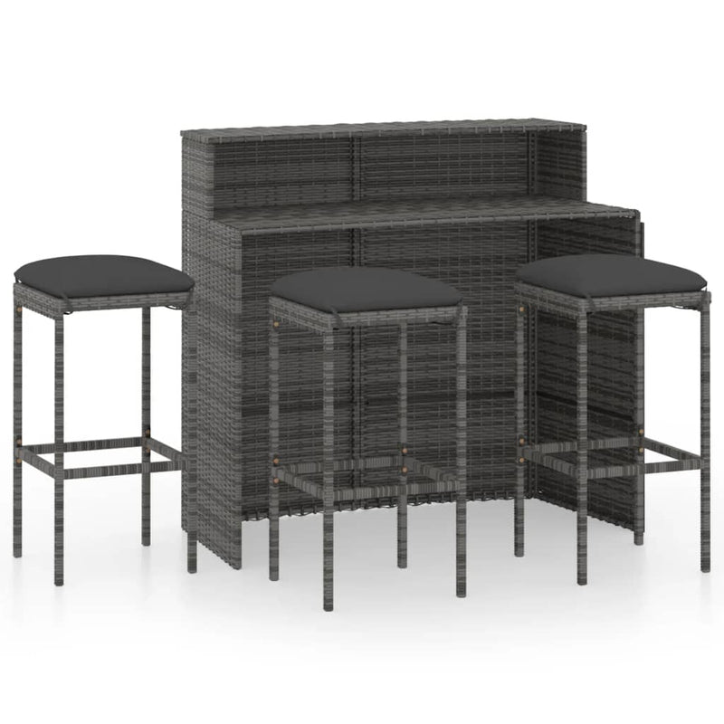 vidaXL 4 Piece Garden Bar Set with Cushions Grey