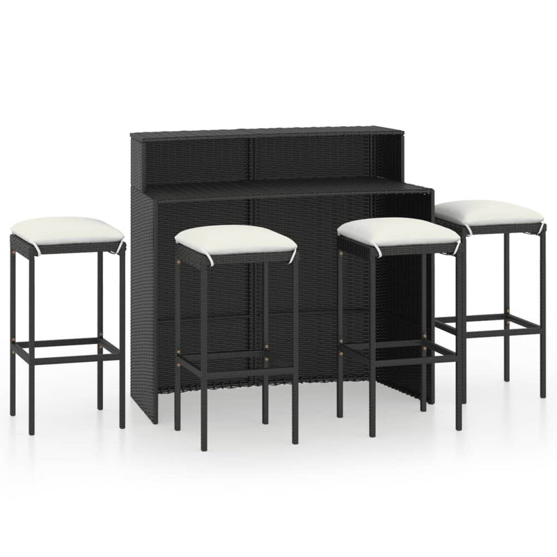 vidaXL 5 Piece Garden Bar Set with Cushions Black