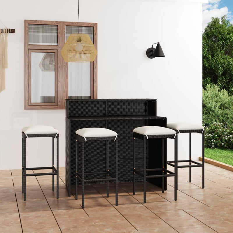 vidaXL 5 Piece Garden Bar Set with Cushions Black