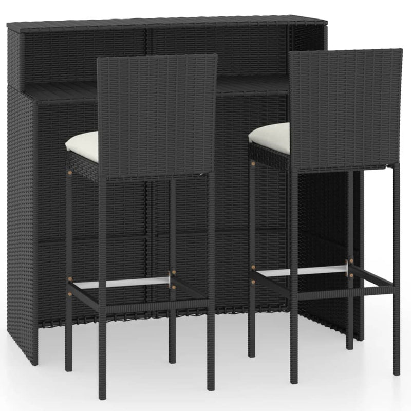 vidaXL 3 Piece Garden Bar Set with Cushions Black