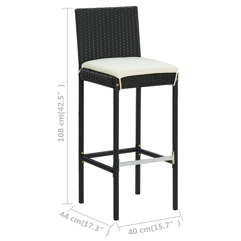 vidaXL 3 Piece Garden Bar Set with Cushions Black