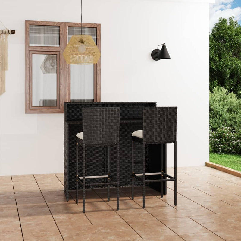 vidaXL 3 Piece Garden Bar Set with Cushions Black