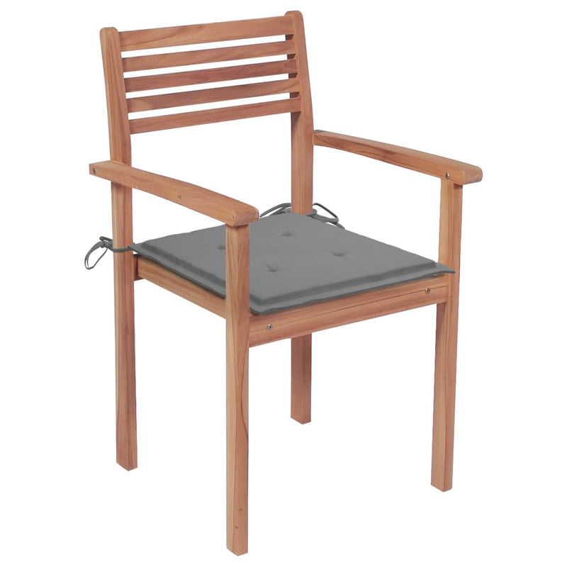 vidaXL Garden Chairs 4 pcs with Grey Cushions Solid Teak Wood