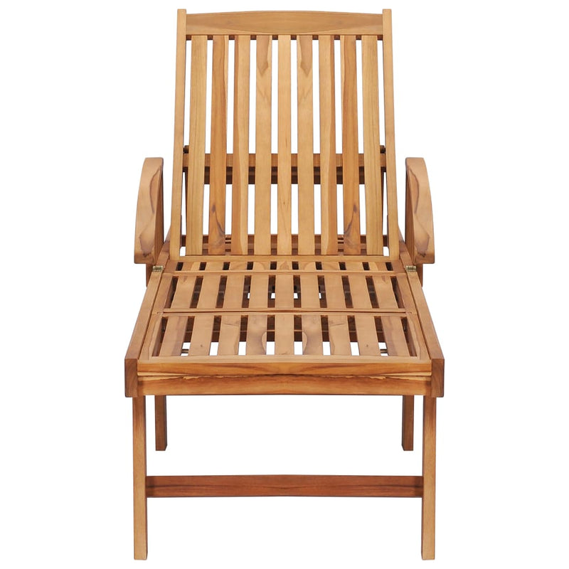 vidaXL Sun Lounger with Table and Cushion Solid Teak Wood