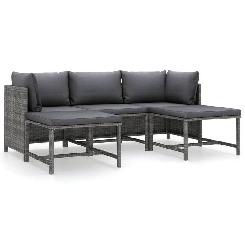 vidaXL 5 Piece Garden Lounge Set with Cushions Poly Rattan Grey
