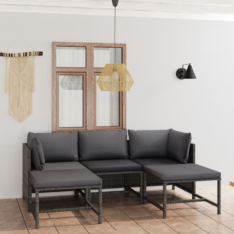 vidaXL 5 Piece Garden Lounge Set with Cushions Poly Rattan Grey