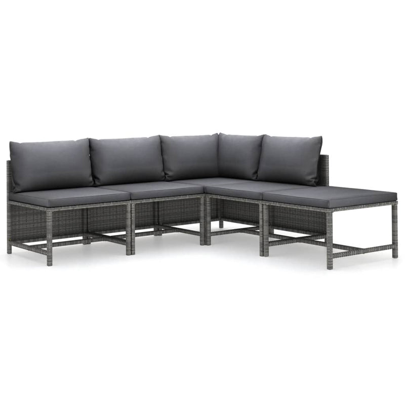 vidaXL 5 Piece Garden Lounge Set with Cushions Poly Rattan Grey