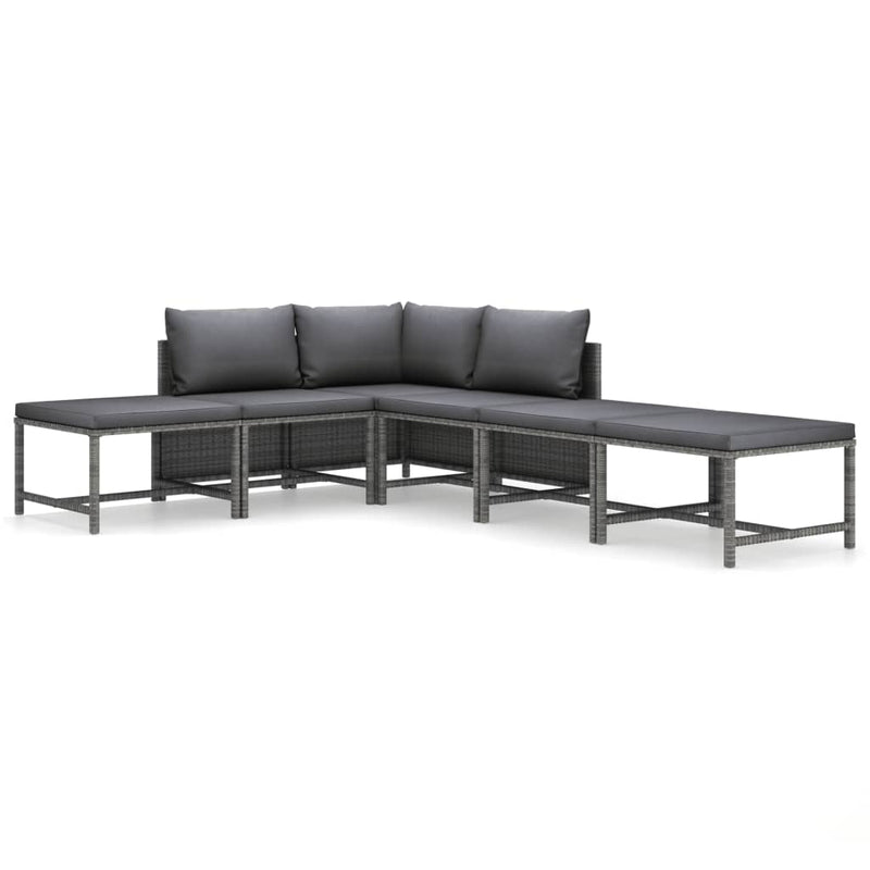 vidaXL 6 Piece Garden Lounge Set with Cushions Poly Rattan Grey