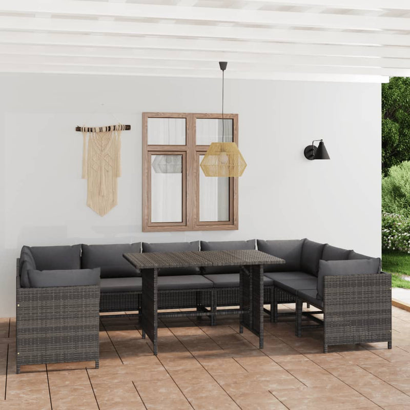 vidaXL 10 Piece Garden Lounge Set with Cushions Poly Rattan Grey