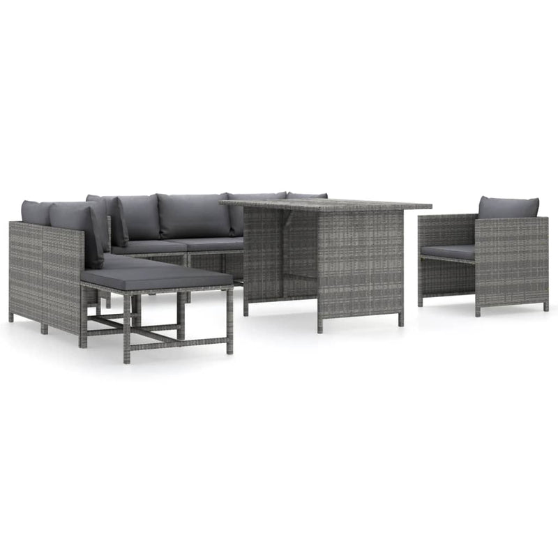 vidaXL 8 Piece Garden Lounge Set with Cushions Poly Rattan Grey