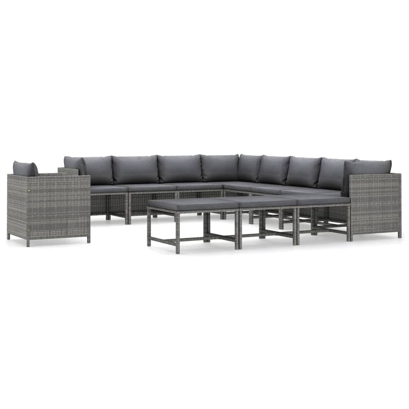 vidaXL 12 Piece Garden Lounge Set with Cushions Poly Rattan Grey