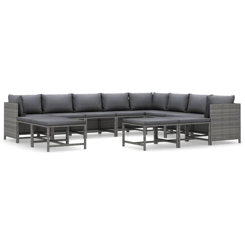 vidaXL 12 Piece Garden Lounge Set with Cushions Poly Rattan Grey