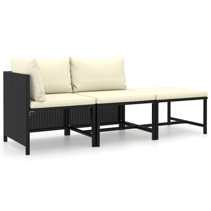 vidaXL 3 Piece Garden Lounge Set with Cushions Poly Rattan Black