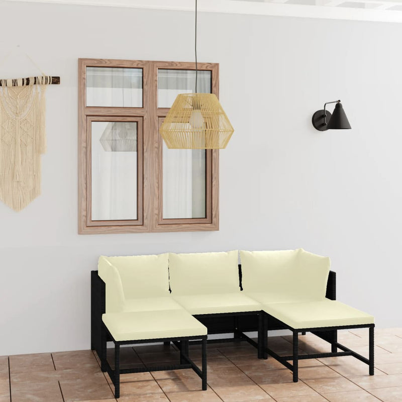 vidaXL 5 Piece Garden Lounge Set with Cushions Poly Rattan Black