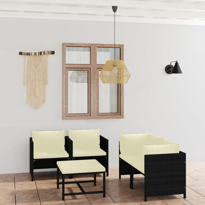 vidaXL 5 Piece Garden Lounge Set with Cushions Poly Rattan Black