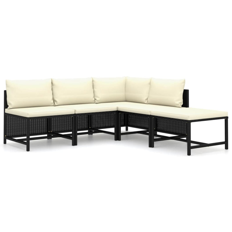vidaXL 5 Piece Garden Lounge Set with Cushions Poly Rattan Black