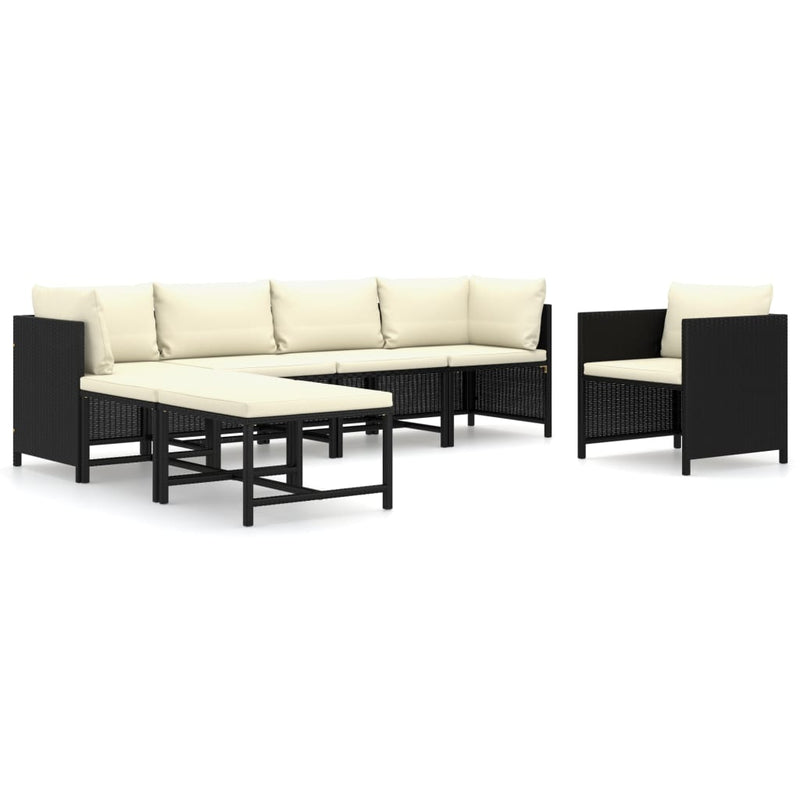 vidaXL 7 Piece Garden Lounge Set with Cushions Poly Rattan Black
