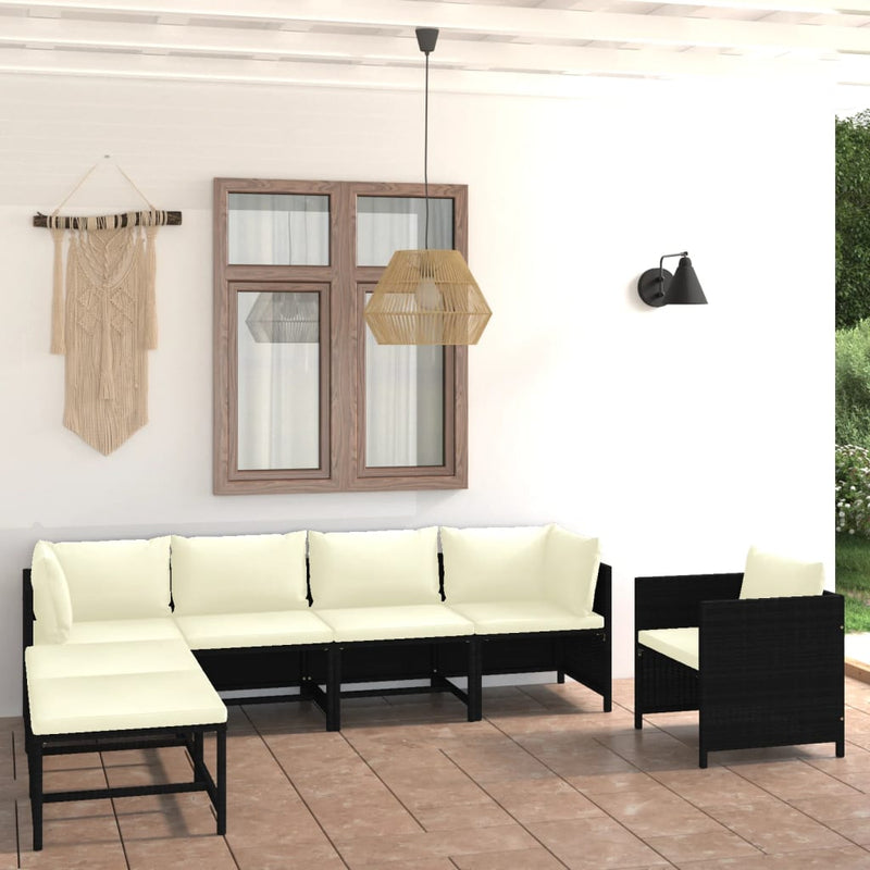 vidaXL 7 Piece Garden Lounge Set with Cushions Poly Rattan Black