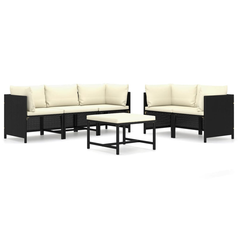 vidaXL 6 Piece Garden Lounge Set with Cushions Poly Rattan Black