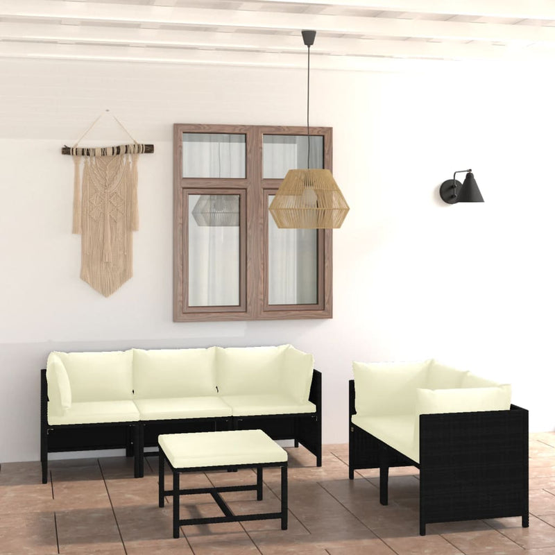 vidaXL 6 Piece Garden Lounge Set with Cushions Poly Rattan Black