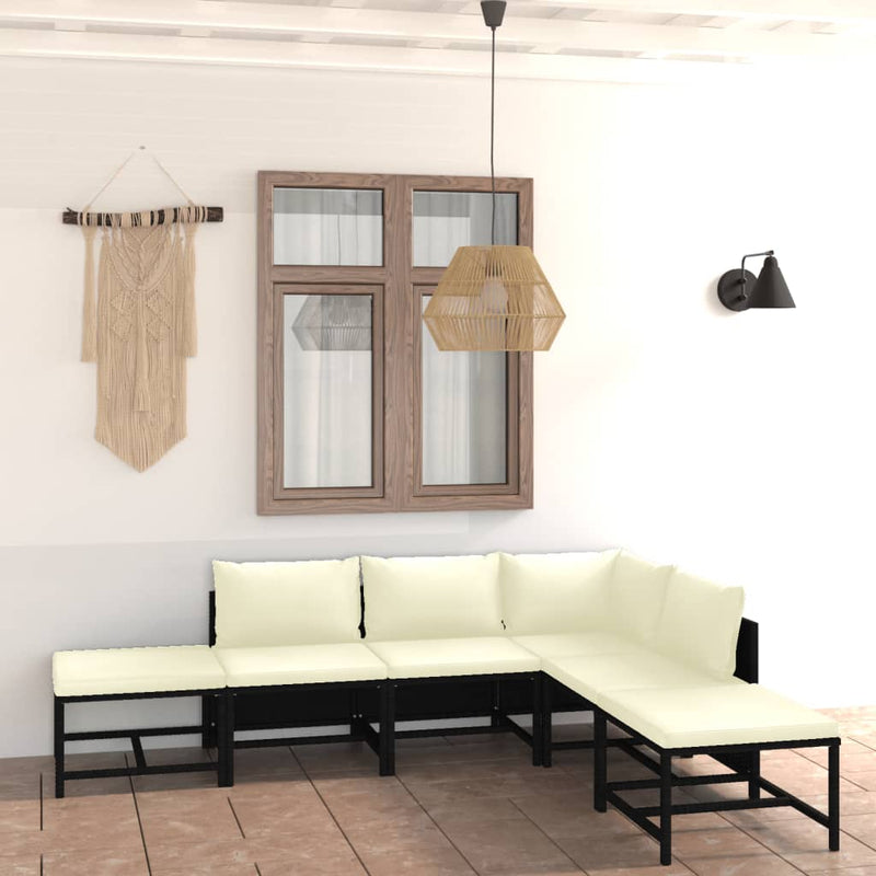 vidaXL 6 Piece Garden Lounge Set with Cushions Poly Rattan Black