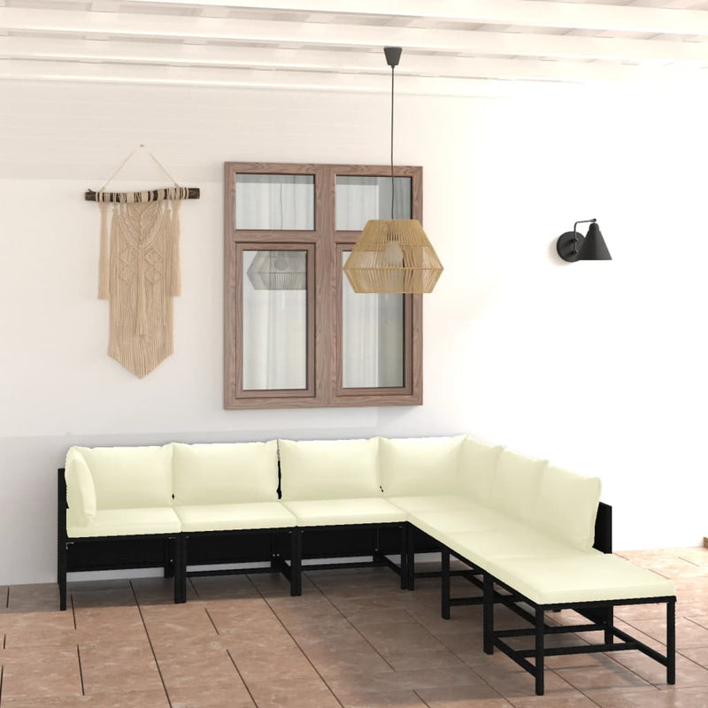 vidaXL 7 Piece Garden Lounge Set with Cushions Poly Rattan Black