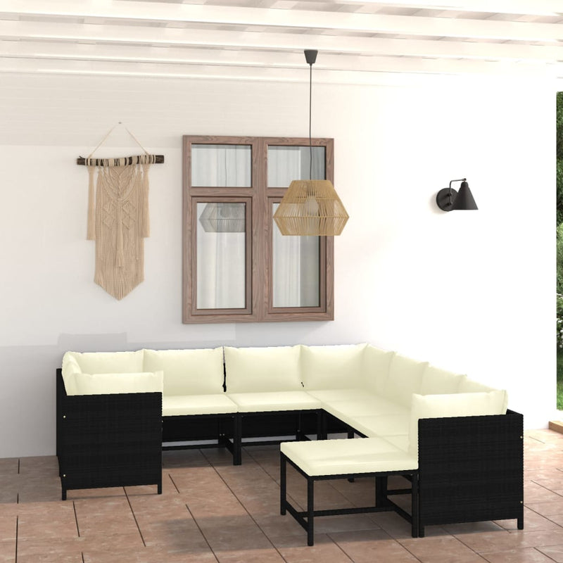 vidaXL 9 Piece Garden Lounge Set with Cushions Poly Rattan Black