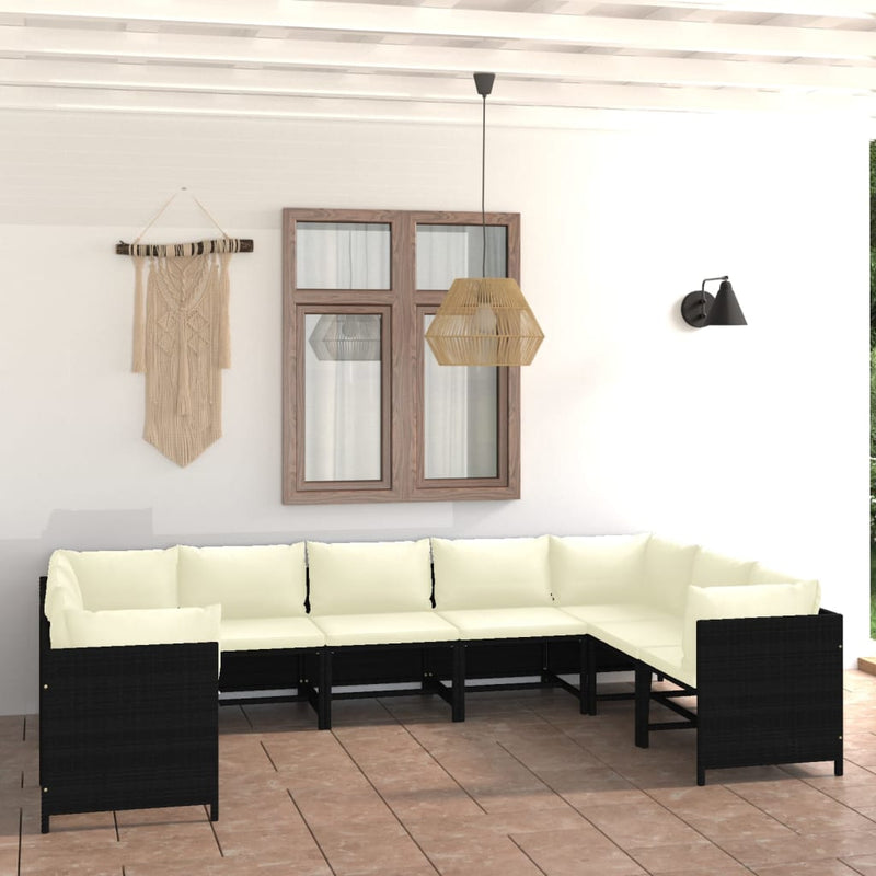 vidaXL 9 Piece Garden Lounge Set with Cushions Poly Rattan Black