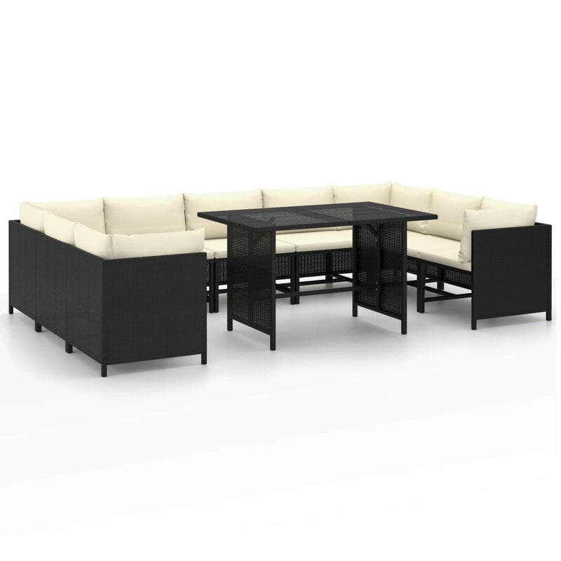vidaXL 10 Piece Garden Lounge Set with Cushions Poly Rattan Black