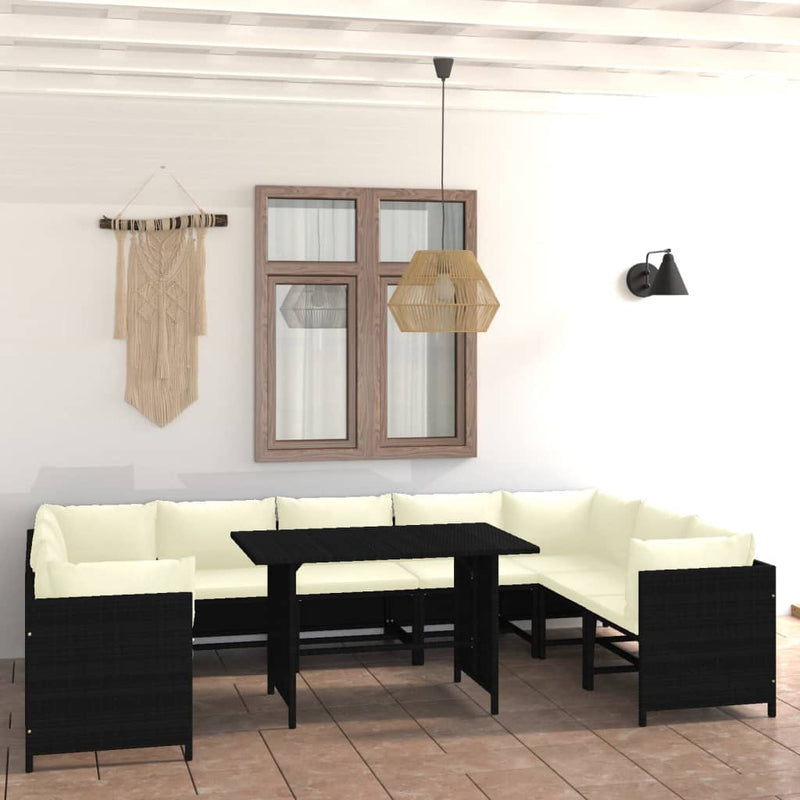 vidaXL 10 Piece Garden Lounge Set with Cushions Poly Rattan Black