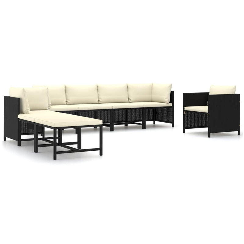 vidaXL 8 Piece Garden Lounge Set with Cushions Poly Rattan Black