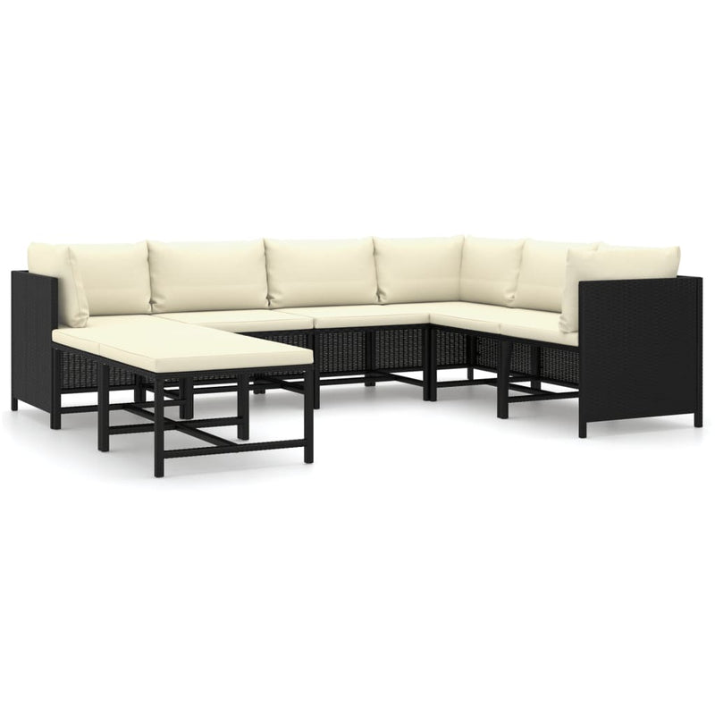 vidaXL 8 Piece Garden Lounge Set with Cushions Poly Rattan Black