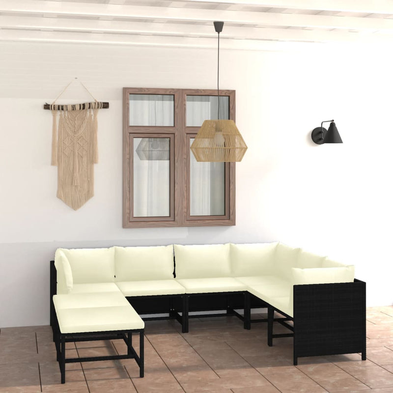 vidaXL 8 Piece Garden Lounge Set with Cushions Poly Rattan Black