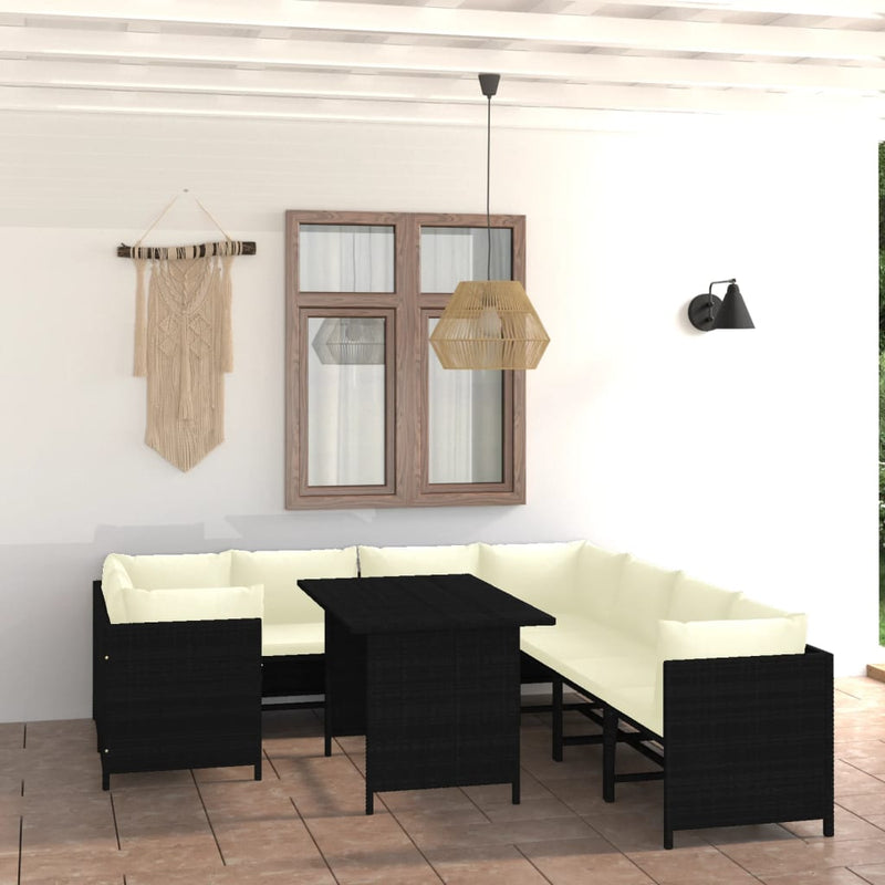 vidaXL 9 Piece Garden Lounge Set with Cushions Poly Rattan Black