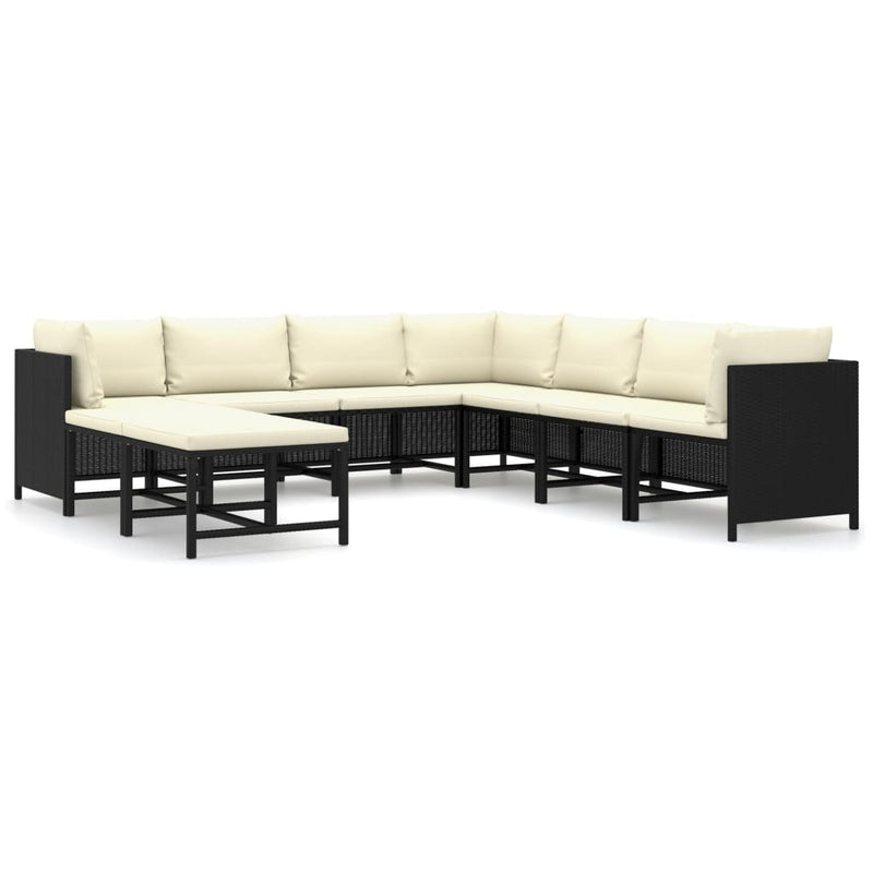vidaXL 9 Piece Garden Lounge Set with Cushions Poly Rattan Black