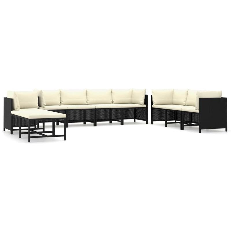 vidaXL 10 Piece Garden Lounge Set with Cushions Poly Rattan Black