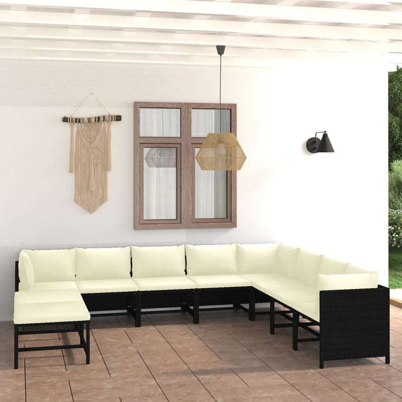 vidaXL 11 Piece Garden Lounge Set with Cushions Poly Rattan Black