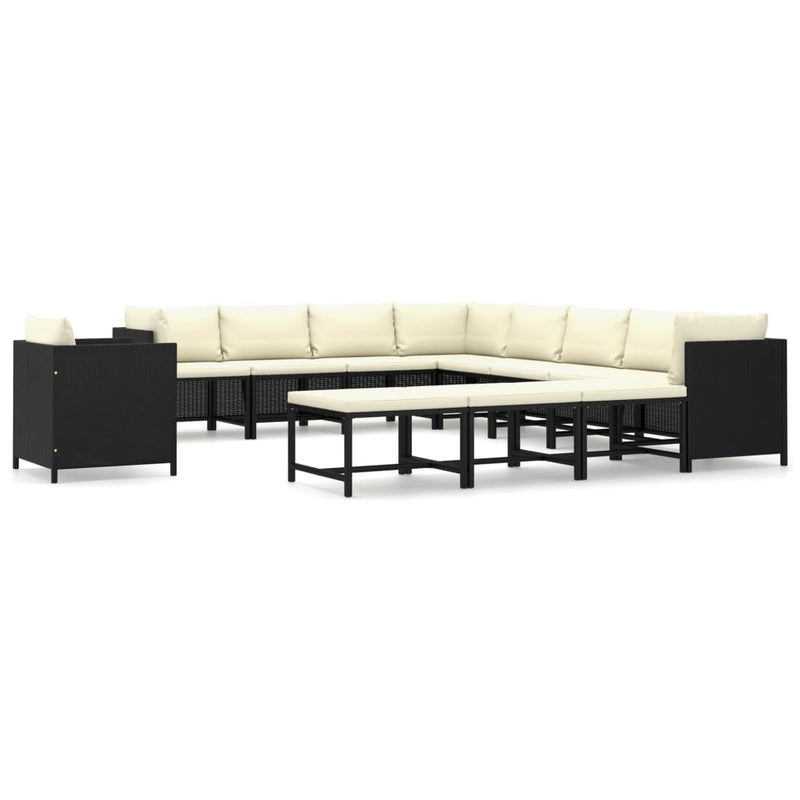 vidaXL 12 Piece Garden Lounge Set with Cushions Poly Rattan Black
