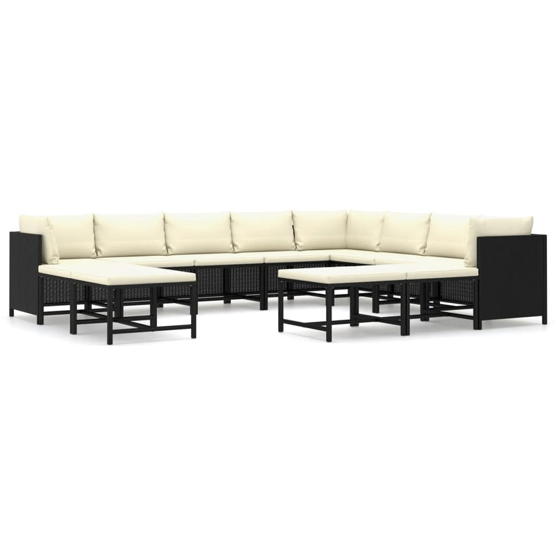 vidaXL 12 Piece Garden Lounge Set with Cushions Poly Rattan Black