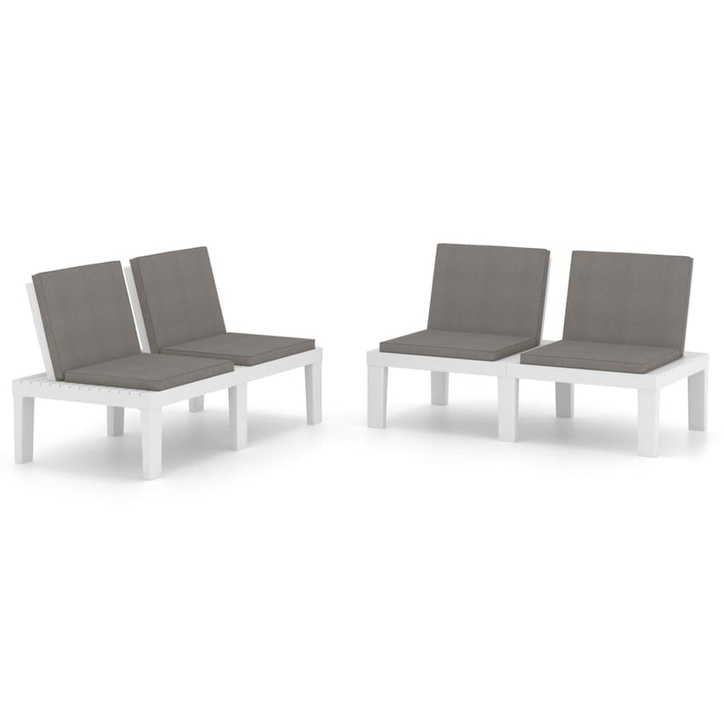 vidaXL Garden Lounge Benches with Cushions 2 pcs Plastic White