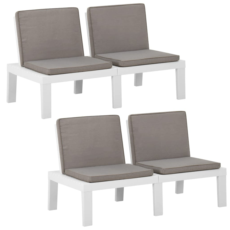 vidaXL Garden Lounge Benches with Cushions 2 pcs Plastic White