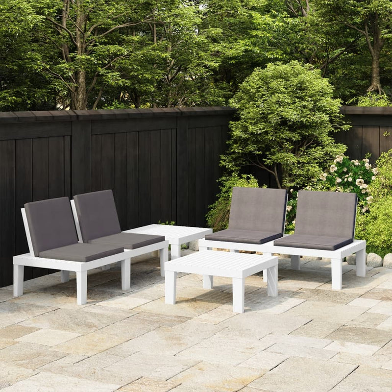 4 Piece Garden Lounge Set with Cushions Plastic White