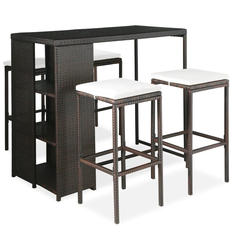 vidaXL 5 Piece Garden Bar Set with Cushions Poly Rattan Brown