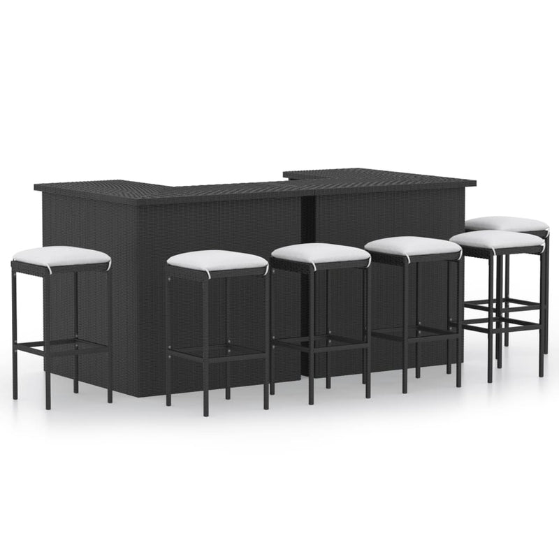 vidaXL 8 Piece Garden Bar Set with Cushions Poly Rattan Black