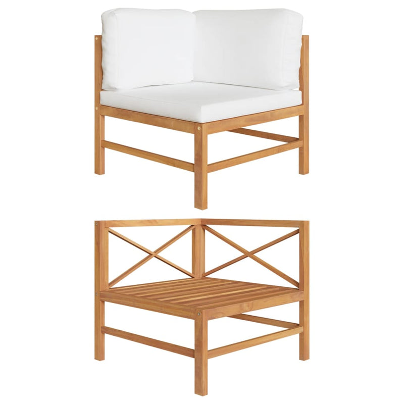 vidaXL Corner Sofa with Cream Cushions Solid Teak Wood