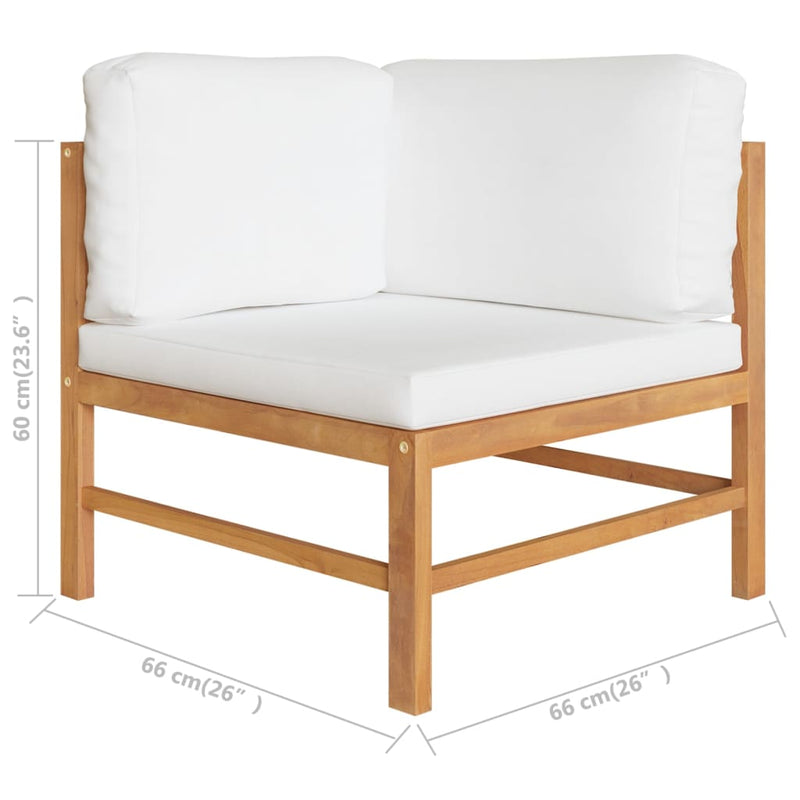 vidaXL Corner Sofa with Cream Cushions Solid Teak Wood